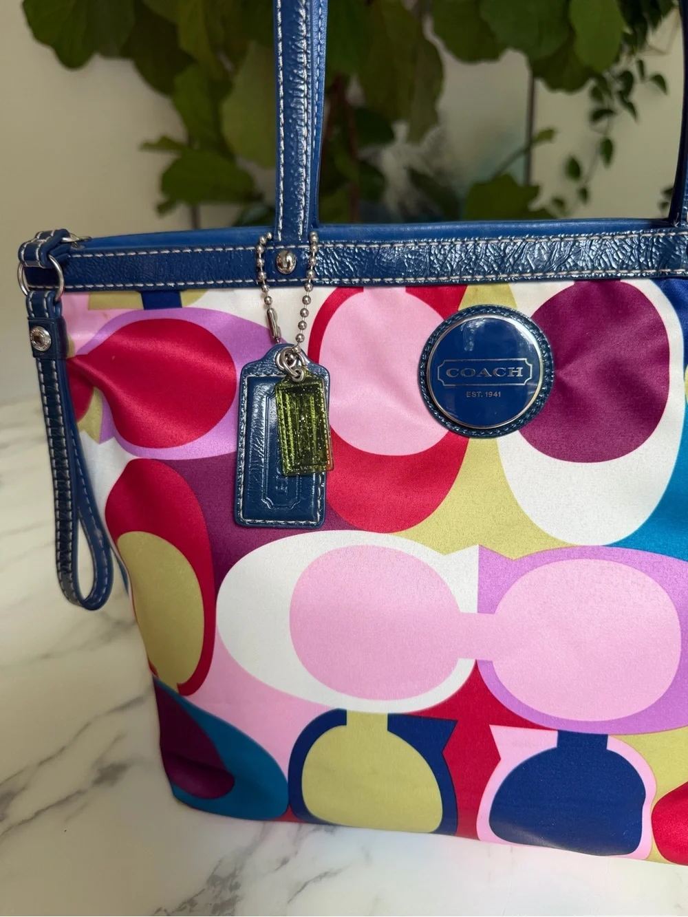 Coach Y2K Op Art Signature Scarf Print Multicolor Satin Tote Shoulder Bag F15183
